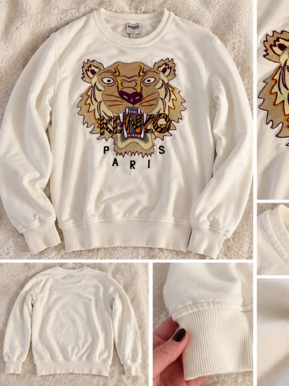 KENZO Paris Tiger Embroidered Sweatshirt White Size M